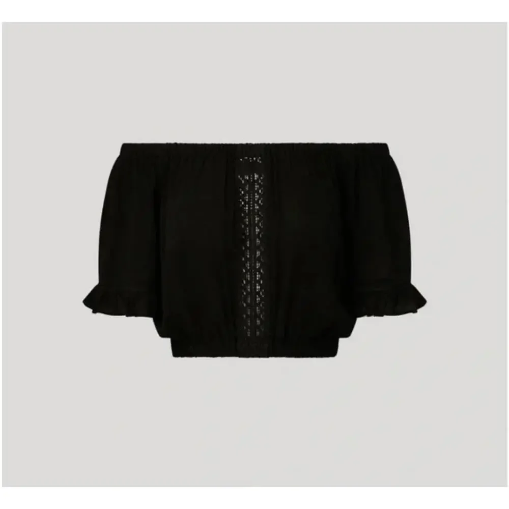 Rachel Parcell Off Shoulder Crop Top - Wash Crepe Black - Size Large   MSRP $89 - Picture 3 of 8